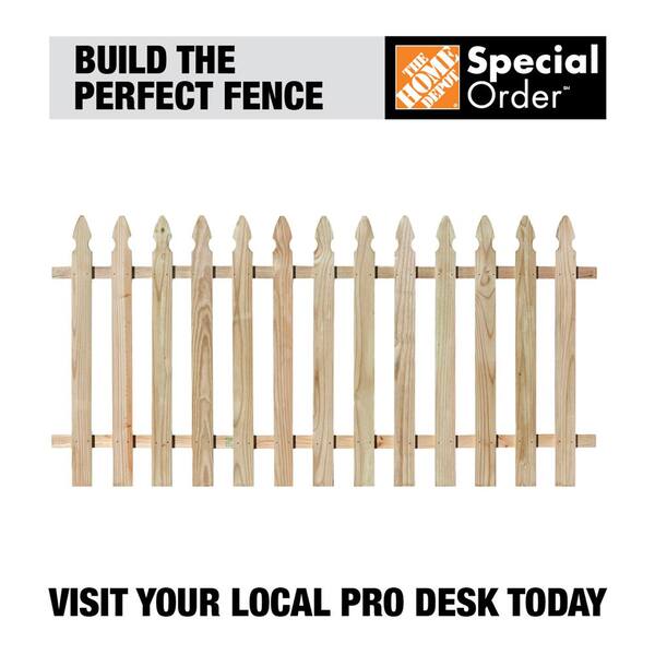 4 x 8 french gothic cedar spaced picket fence panel 3 1 2 Ft X 8 Ft Pressure Treated Pine Spaced French Gothic Fence Panel With 2 In X 4 In Backer Rails 400970 The Home Depot