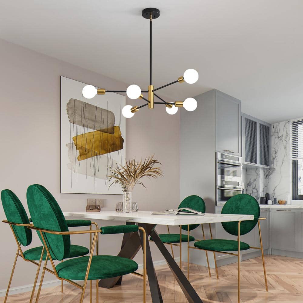 Black and Gold 6-Light Metal Sputnik Chandelier