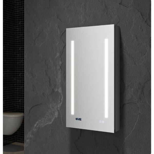 Fresca Tiempo 15-in x 30-in Lighted LED Fog Free Surface/Recessed Mount LED Mirror Mirrored Soft Close Medicine Cabinet with Outlet