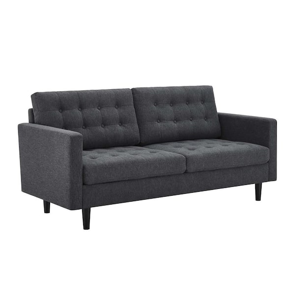 MODWAY Exalt 75 in. Wide Tufted Squared Arm Fabric Modern Straight Sofa in Charcoal