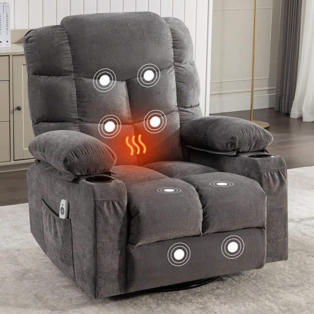 Boyel Living Gray Fabric Massage and Heat Rocker Recliner Chair