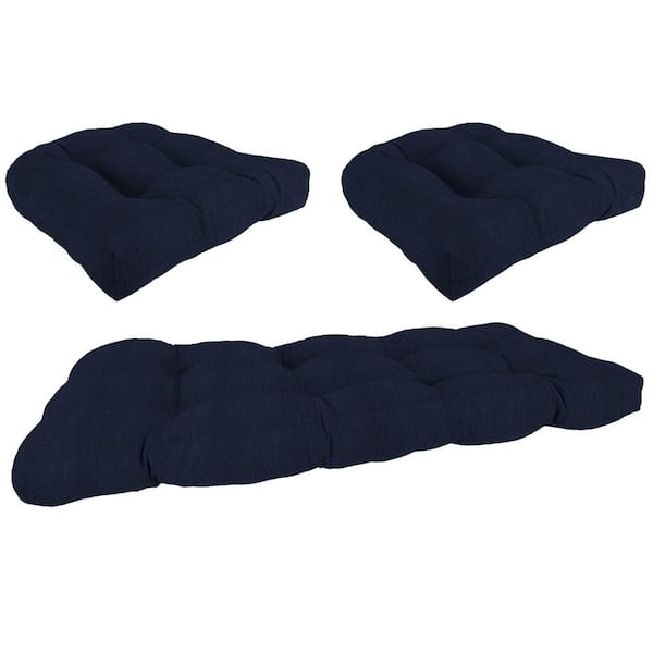 Jordan Manufacturing Outdoor Wicker Cushion Set for Bench and 2 Chair Seats in Rave Indigo