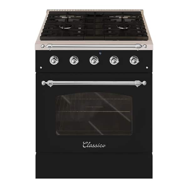 Hallman CLASSICO 30 in. 4 Burner Freestanding Single Oven Gas Range with Gas Stove and Gas Oven in Black Stainless Steel