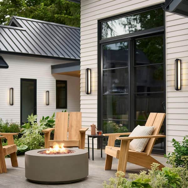 Amzie 24 in. Modern Black&White Rectangular Integrated LED Outdoor Hardwired Wall Lantern Scone Patio Light