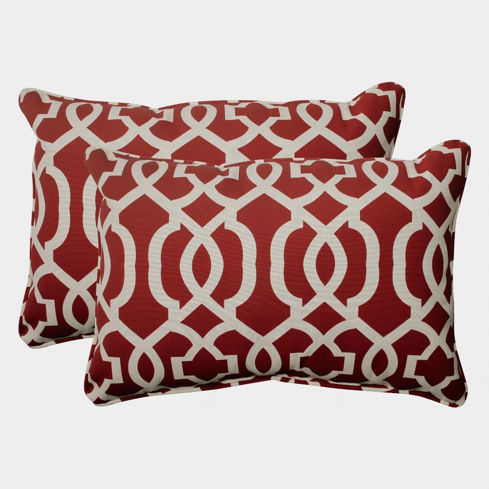 Red and White Geometric Outdoor Lumbar Pillow Set