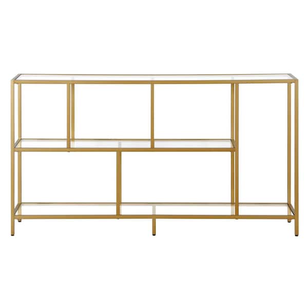 Winthrop 52 in. Brass Rectangular Glass Shelves Console Table