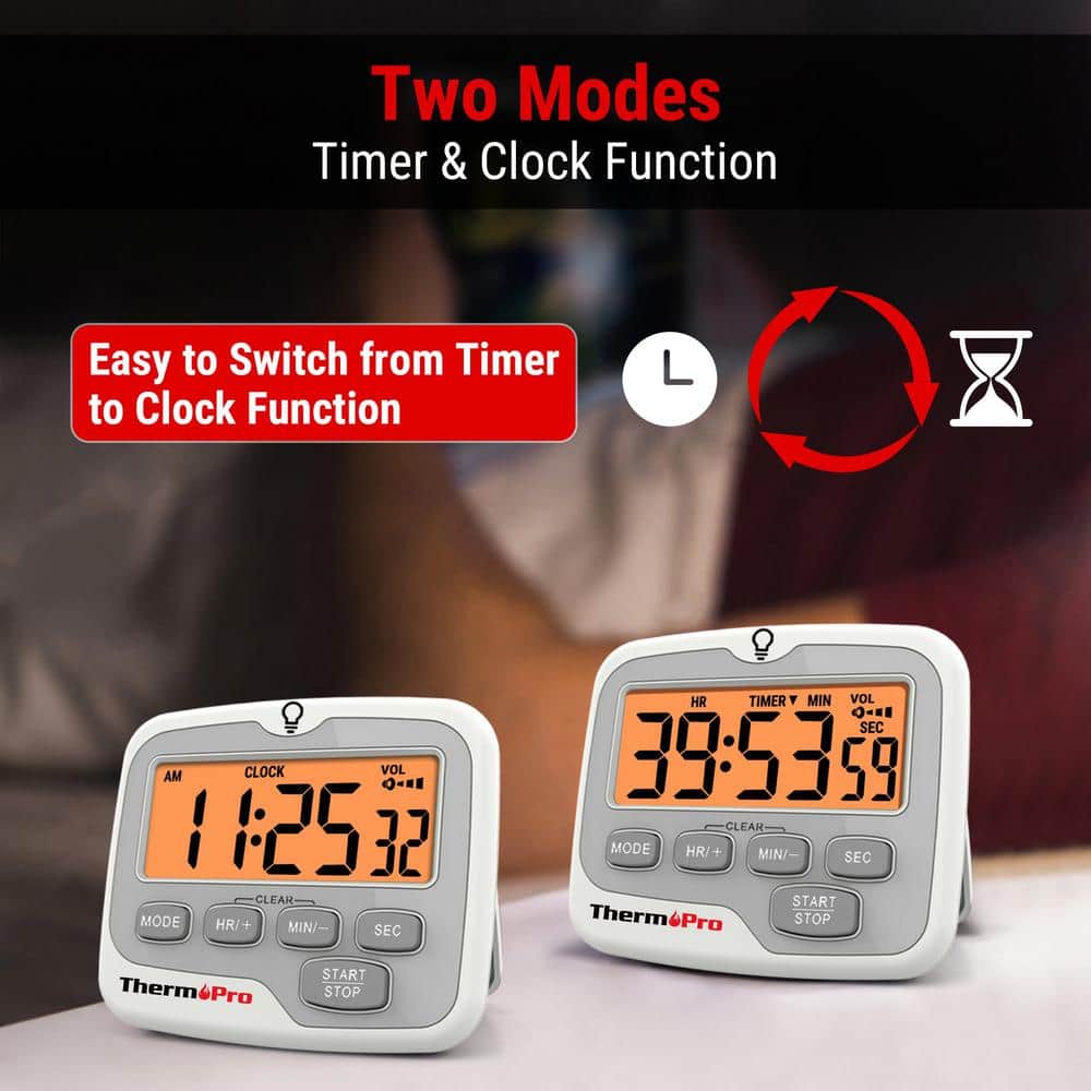 ThermoPro White Digital Kitchen Timer with LCD Backlight