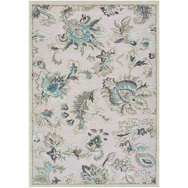 Big Sur Tan/Cream Floral 5 ft. 3 in. x 7 ft. 3 in. Indoor/Outdoor Area Rug