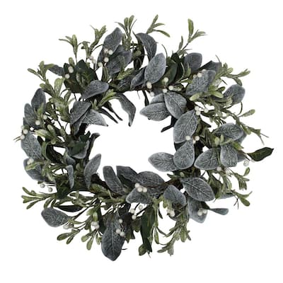 24 in. Unlit Iced Leaves and Winter Berries Artificial Christmas Wreath