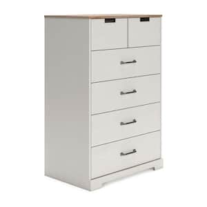 19.33 in. White Brown and Nickel 5-Drawer Tall Dresser Chest Without Mirror