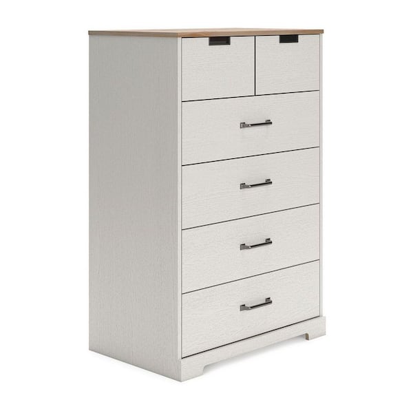 Benjara 19.33 in. White Brown and Nickel 5-Drawer Tall Dresser Chest Without Mirror