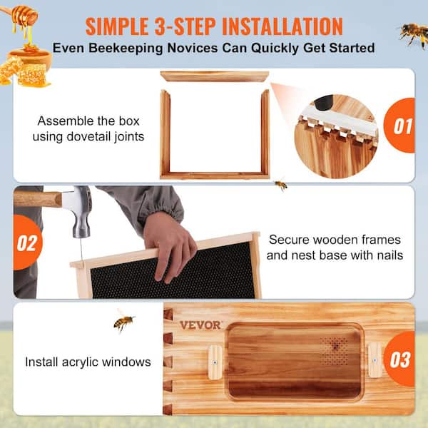 VEVOR Bee Hive Deep Box Starter Kit, 100% Beeswax Coated