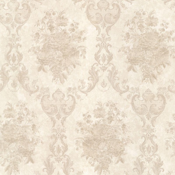 Mirage Dutchess Taupe Floral Damask Vinyl Peelable Wallpaper (Covers 56 sq. ft.)