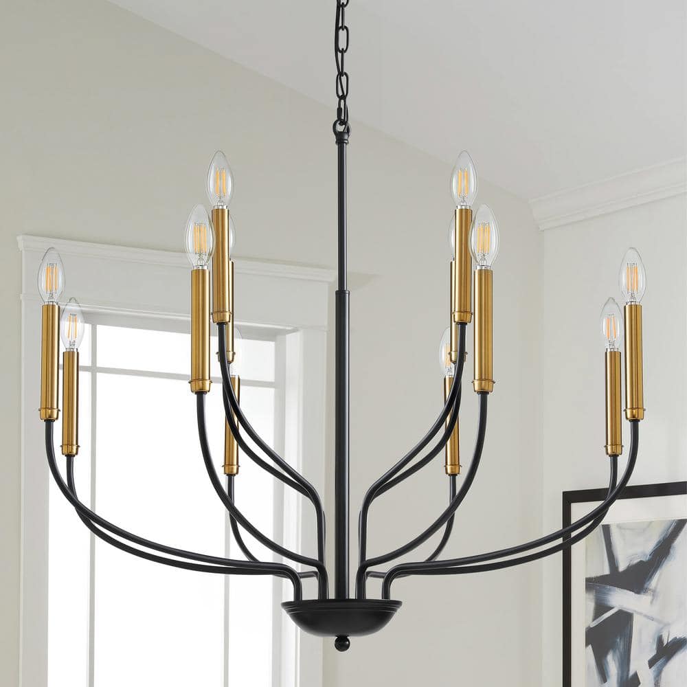 KAISITE Modern Farmhouse 12-Light Traditional Chandelier Black and Gold ...