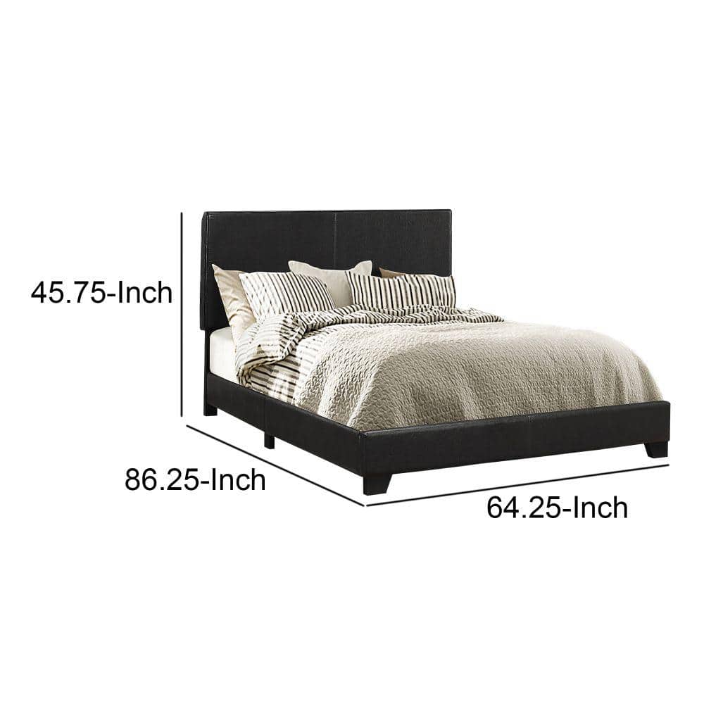 Black Leather Upholstered Queen Platform Bed with Wooden Frame