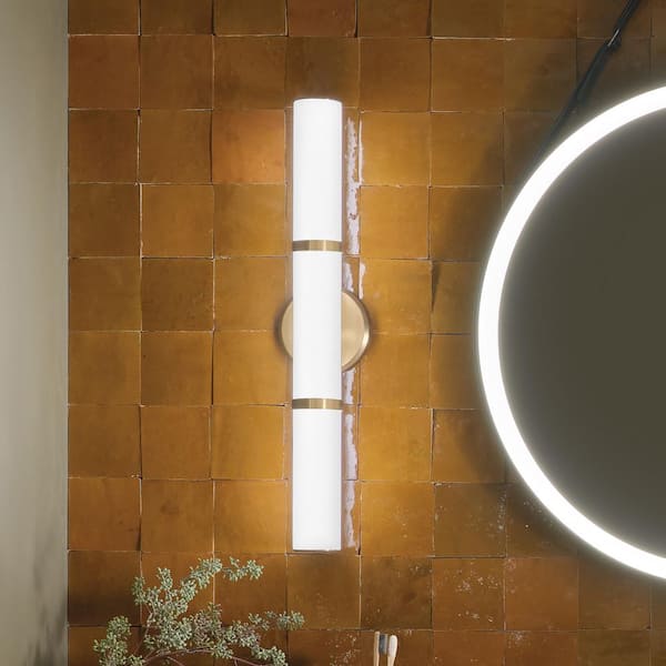 Rosh 24.25 in. Bath Bar Medium Vanity Light LED with White Glass in Champagne Bronze