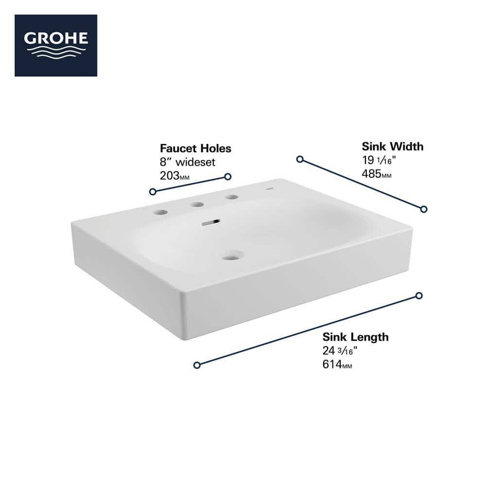 Alpine White Ceramic 24" Wall-Mount Bathroom Sink