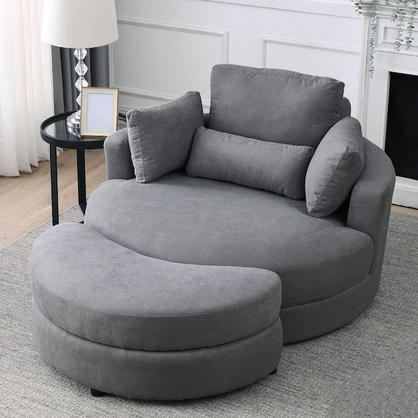 indenlandske køkken Sympatisere Magic Home 51 in. Swivel Accent Barrel Sofa Linen Fabric Lounge Club Big Round  Chair with Storage Ottoman and Pillows, Dark Gray CS-W83434390 - The Home  Depot