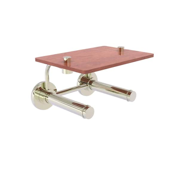 Allied Brass Prestige Skyline Collection Wall Mounted Toilet Paper Holder in Polished Nickel with Wood Shelf