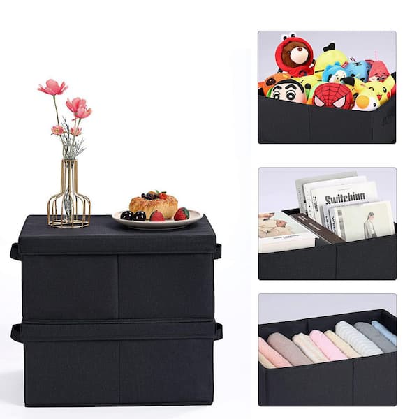 【在庫SALE】BiS 掲載ページ（約A3サイズ）#6748 25 Qt. Linen Clothes Storage Bin with Lid in Black (2-Box