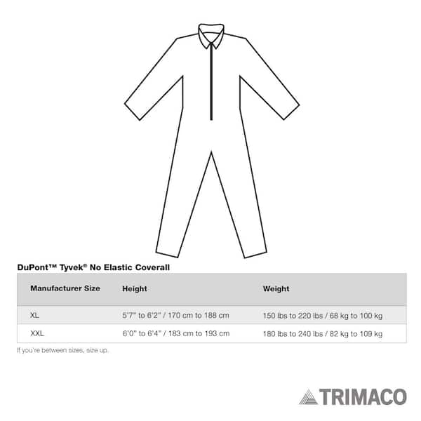 TRIMACO DuPont Tyvek XL No Elastic Disposable Coverall 14113