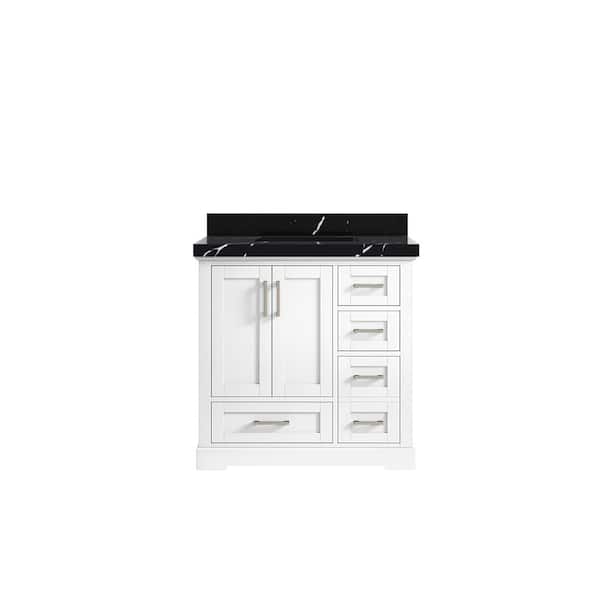 Willow Collections Boston 36 in. W x 22 in. D x 36 in. H Single Sink Bath Vanity Center in White with 2 in. Calacatta Black Qt. Top