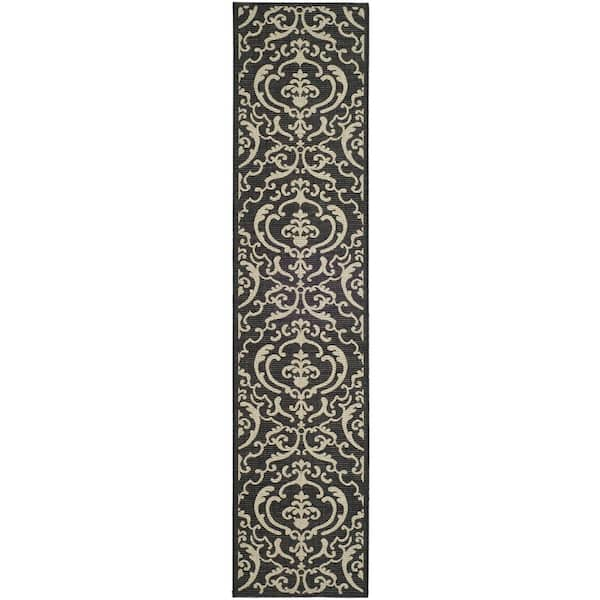 SAFAVIEH Courtyard Black/Sand 2 ft. x 10 ft. Border Indoor/Outdoor Patio  Runner Rug