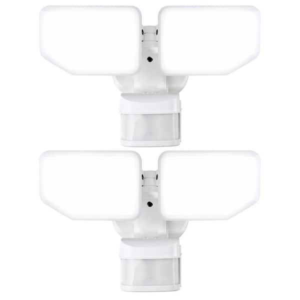 AWSENS White 30-Watt 2600-Lumen 270° Motion Sensor Dusk to Dawn Outdoor Integrated LED Security Flood Light 2-Pack
