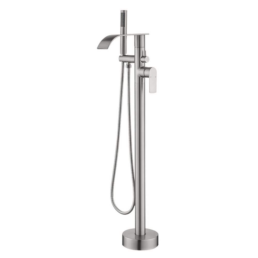Single Handle Floor Mount Bathtub Faucet Freestanding Tub Filler Standing Shower Faucets with Handheld Shower in Nickel price history on PriceWatchPro