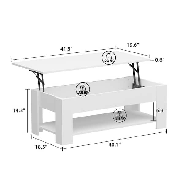 FUFU&GAGA 45.3 in. White Rectangle MDF Wood Lift Top Coffee Table with  Hidden Storage Shelf and 2-Drawers KF200019-01 - The Home Depot