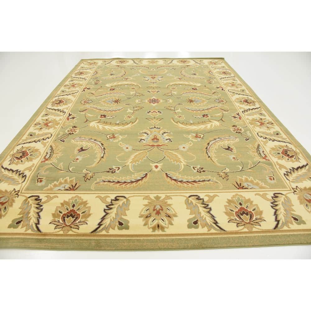 Green and Beige Rectangular Synthetic 9' x 12' Area Rug