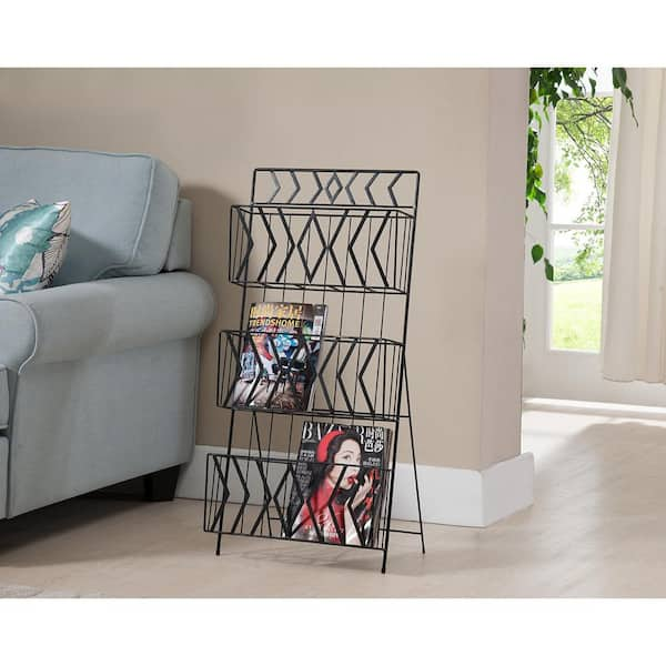 Kings Brand Furniture Black Metal 3 Tier Magazine Rack Stand 3021rm The Home Depot