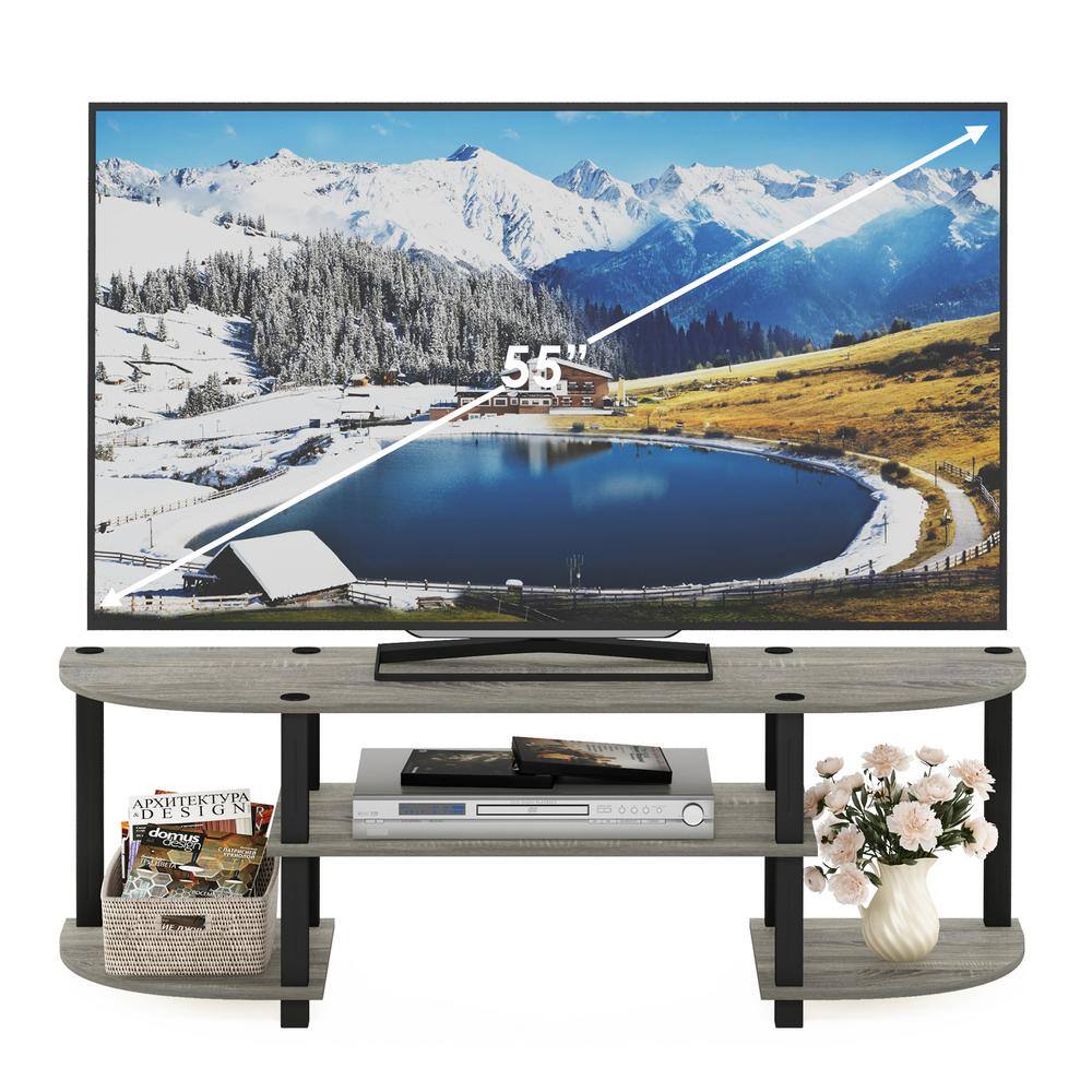 Oak Grey and Black Wide TV Entertainment Center with PVC and Composite Wood
