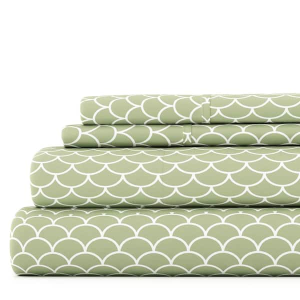 Becky Cameron 4-Piece Sage Geometric Microfiber Queen Sheet Set