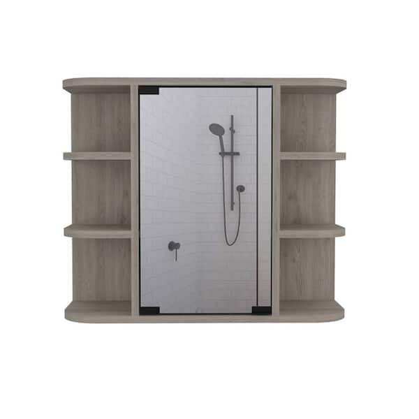 23.62 in. W x 7.48 in. D x 19.68 in. H rectangular Medicine Cabinet with Mirror, Six External Shelves, in Gray