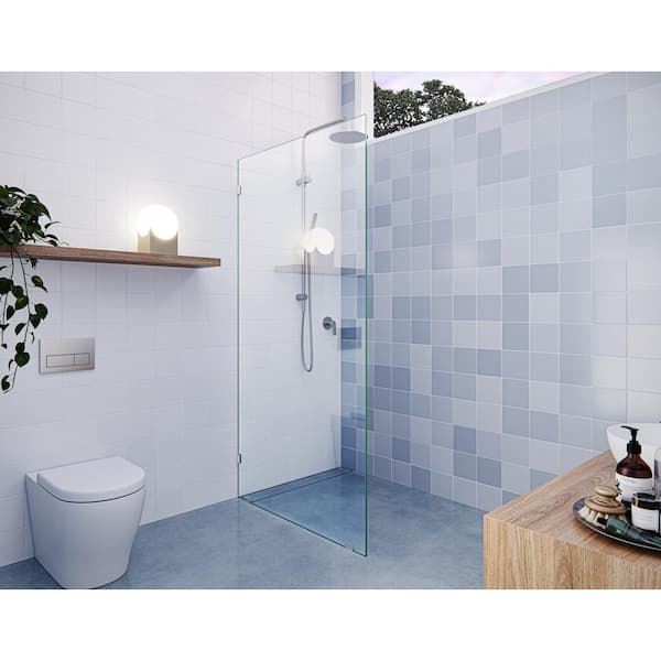 Glass Warehouse Vela 36.5 in. W x 78 in. H Frameless Fixed Single Panel Shower Door in Brushed Nickel Without Handle
