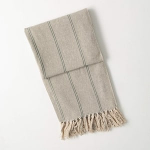 64.5 in. x 51.5 in. Smoke Gray Birdseye Striped Cotton Throw Blanket