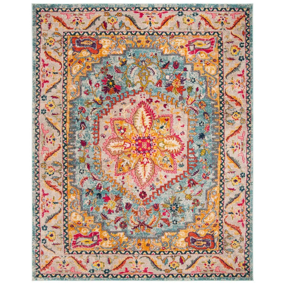 SAFAVIEH Phoenix Turquoise Beige 9 Ft X 12 Ft Border Area Rug PHX153K   Turquoise Beige Safavieh Area Rugs Phx153k 9 64 1000 