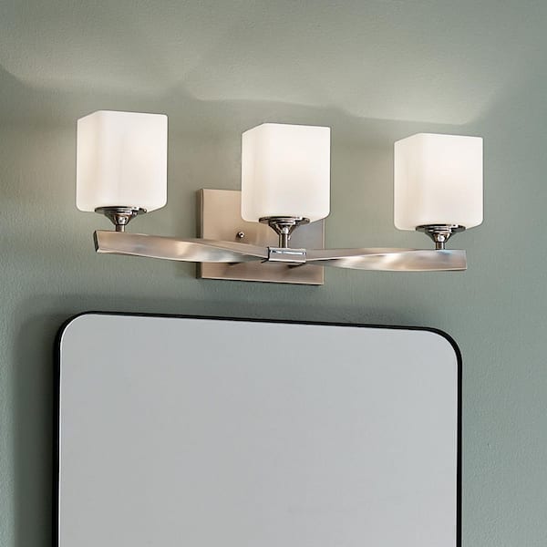 Marette 22.75 in. 3-Light Brushed Nickel Contemporary Bathroom Vanity Light with Satin Etched Cased Opal Glass