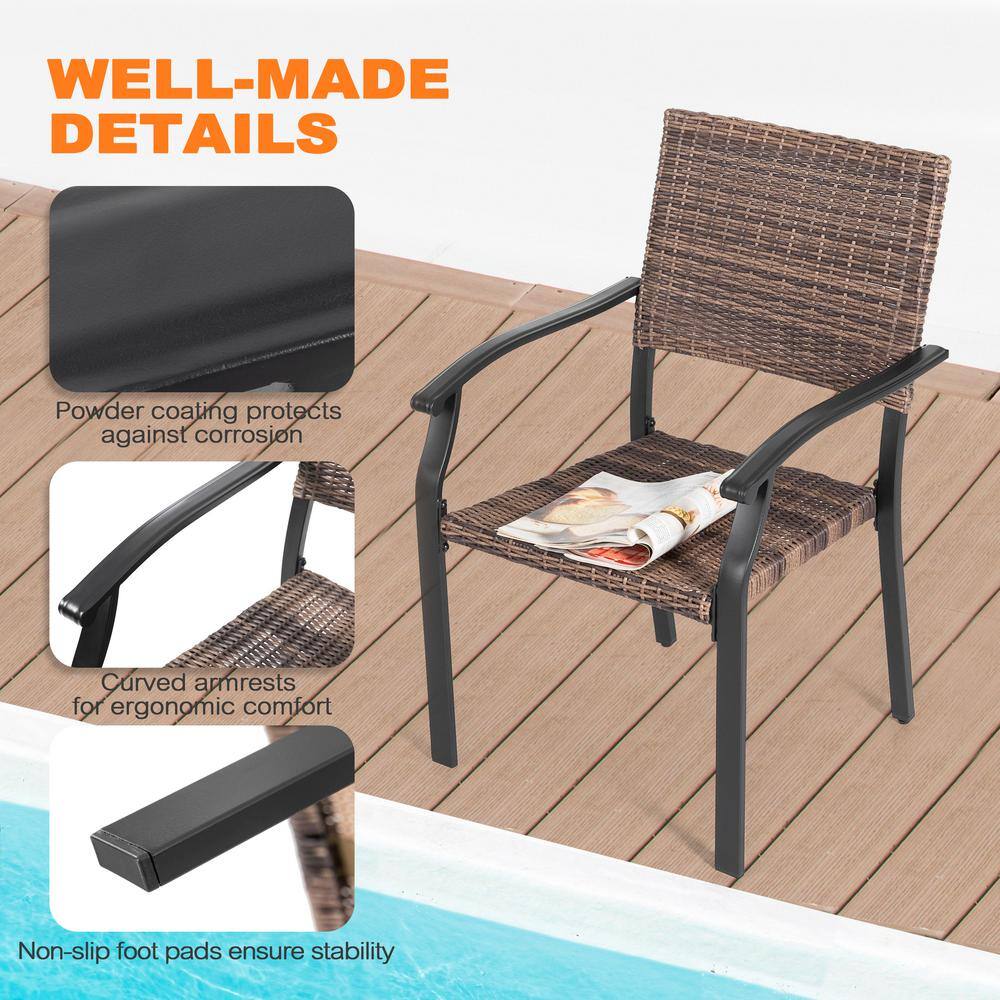 Black Iron Square Table with Mixed Wicker Chairs Outdoor Dining Set