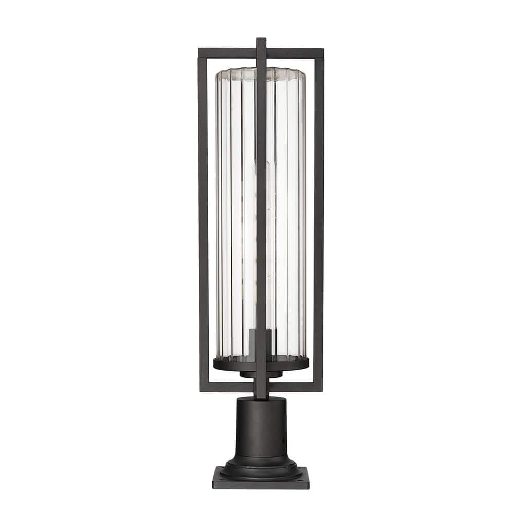 Aura 27.75" Black Aluminum Outdoor Pier Light with Ribbed Glass
