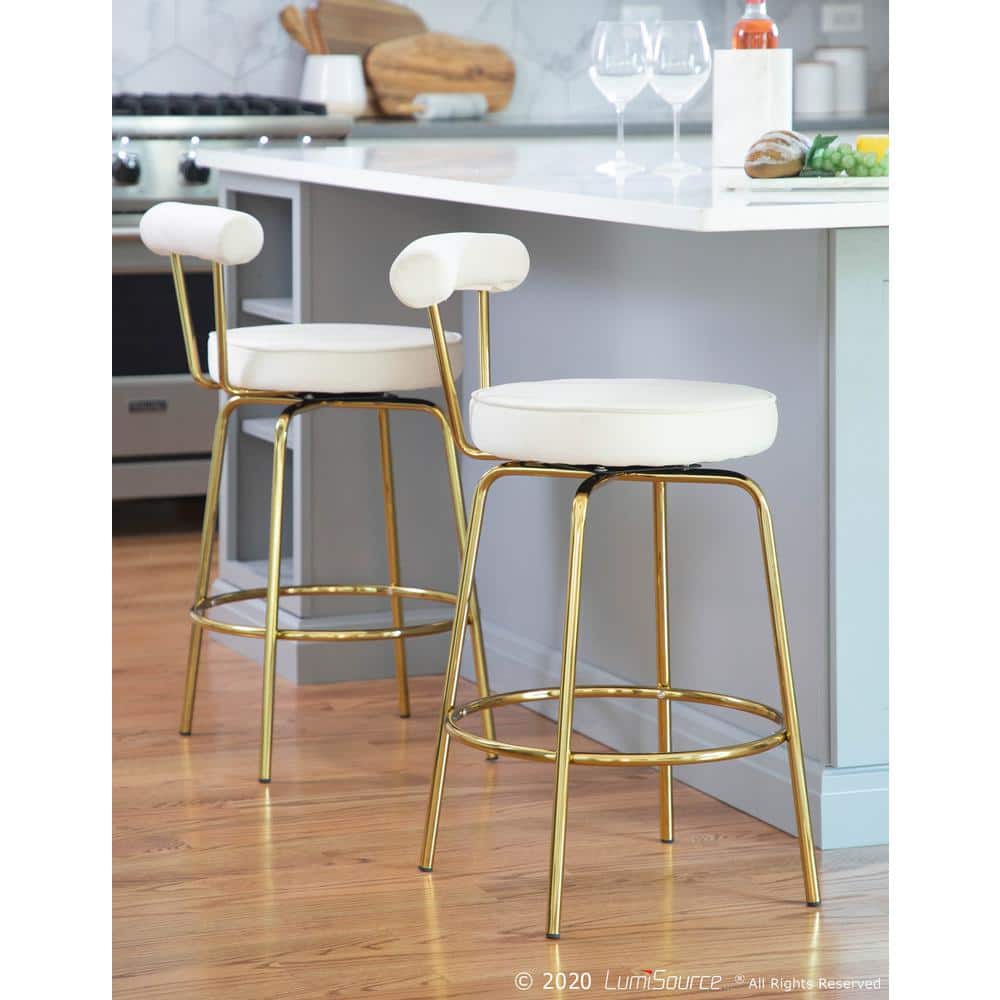 Glam Gold Metal and Cream Velvet Swivel Counter Stool