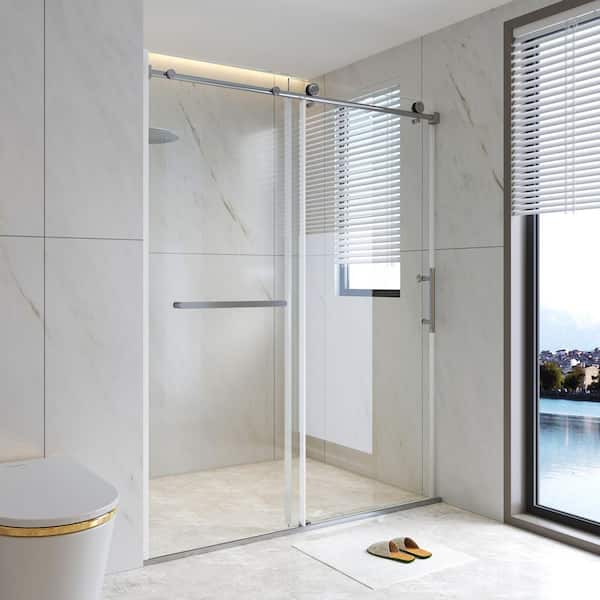 WYonder 60 in. W x 75 in. H Sliding Semi Frameless Shower Door in Chrome with 5/16 in. (8 mm) Clear Glass