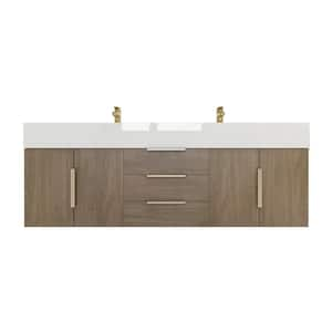 Bethany 59 in. W x 20 in. D x 22 in. H Double Sink Floating Bath Vanity in Light Oak with White Acrylic Top