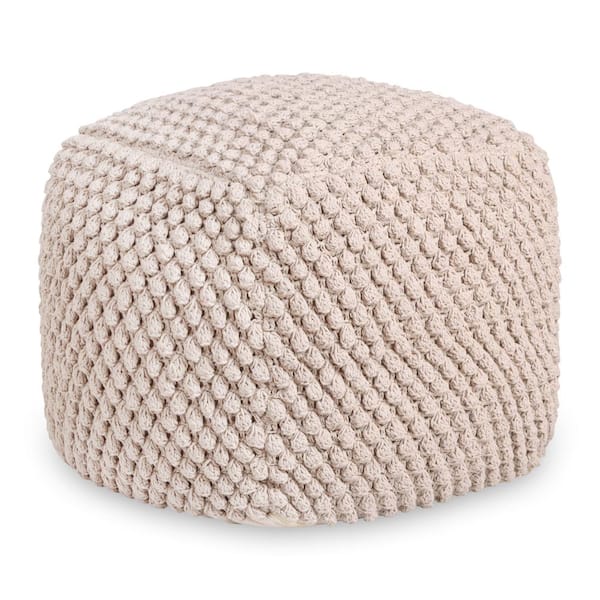 Loft Lyfe Adin Ivory Cotton Yarn Pouf