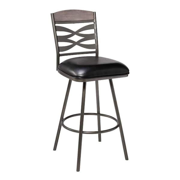 Armen Living Arden Mid-Century 26 in. Mineral with Black Faux Leather and Grey Walnut Wood Back Counter Height Bar Stool
