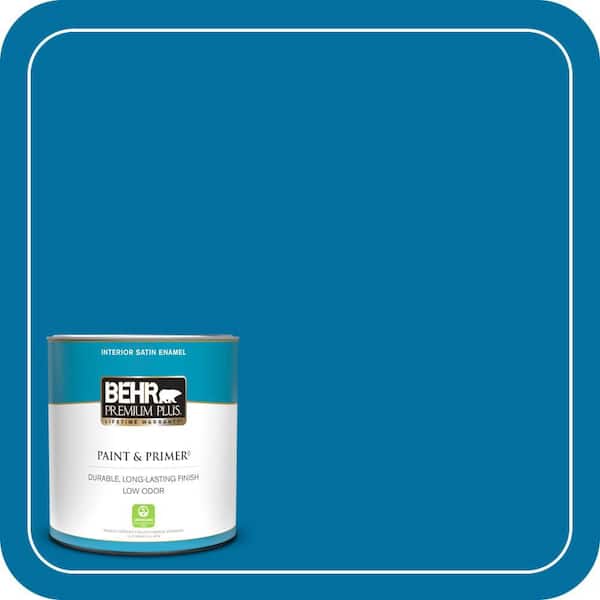 BEHR PREMIUM PLUS 1 qt. #550B-7 Blue Ocean Satin Enamel Low Odor Interior Paint & Primer