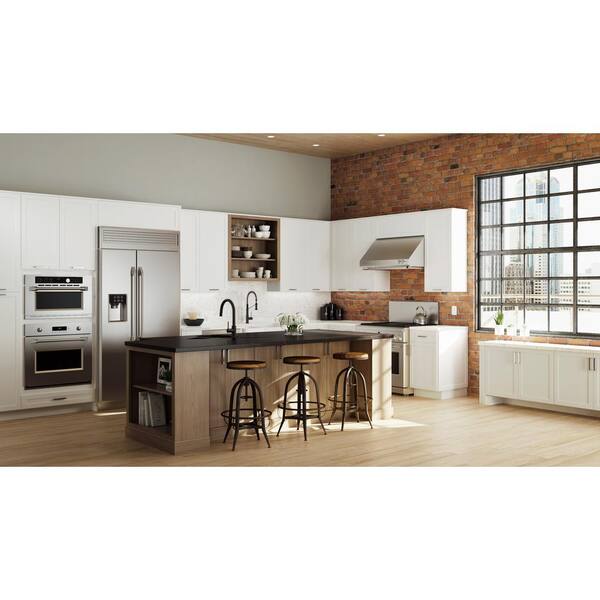 Hampton Bay Designer Series Edgeley Assembled 30x34 5x23 75 In Base Kitchen Cabinet In Driftwood B30 Eddw The Home Depot
