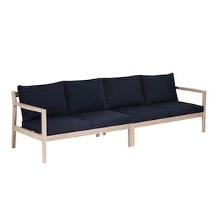 Tryton Natural Brown Wood Outdoor Loveseat with Olefin Midnight Navy Blue Cushions (Set of 2)