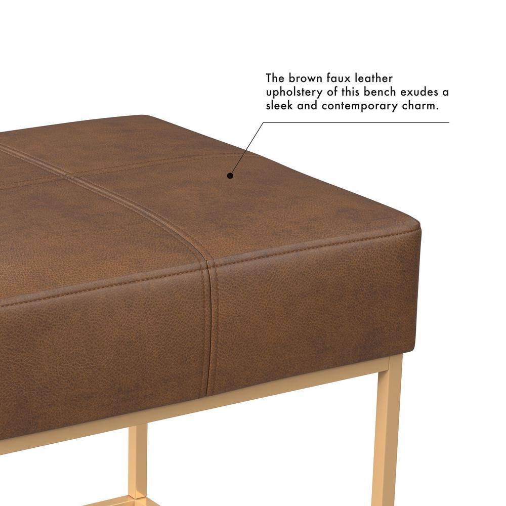 Small Brown Faux Leather Ottoman with Metal Frame